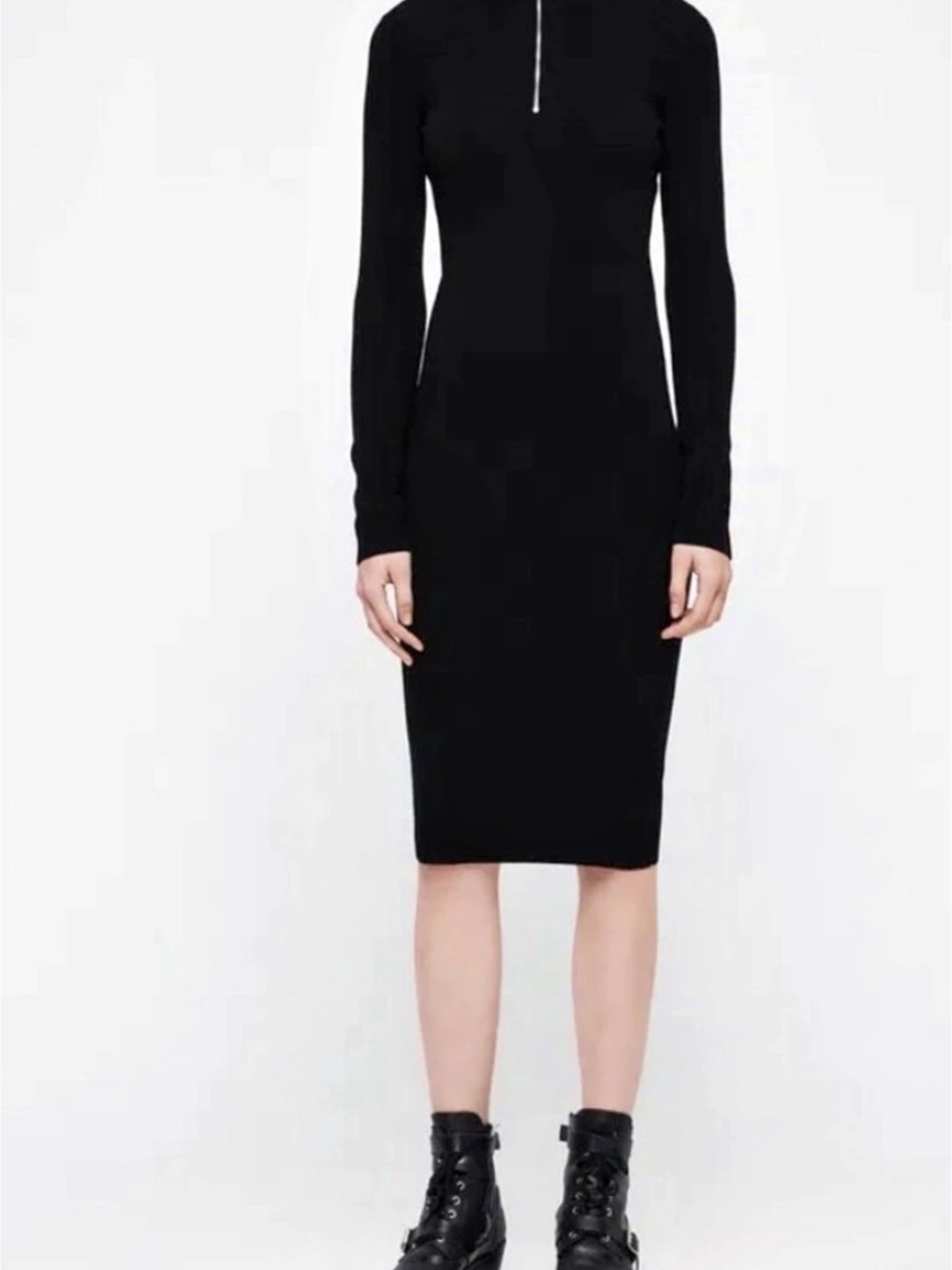 AllSaints Ribbed Zip Neck Midi Dress in Black Size Small Like New